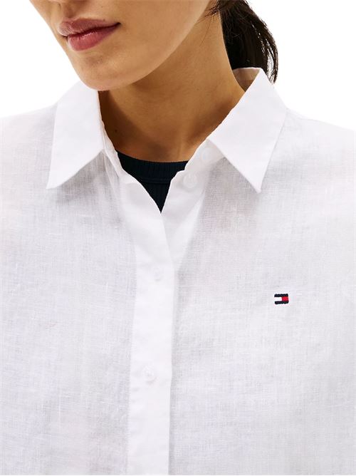 Camicetta donna bianca in lino Tommy Hilfiger | WW0WW46169YCF